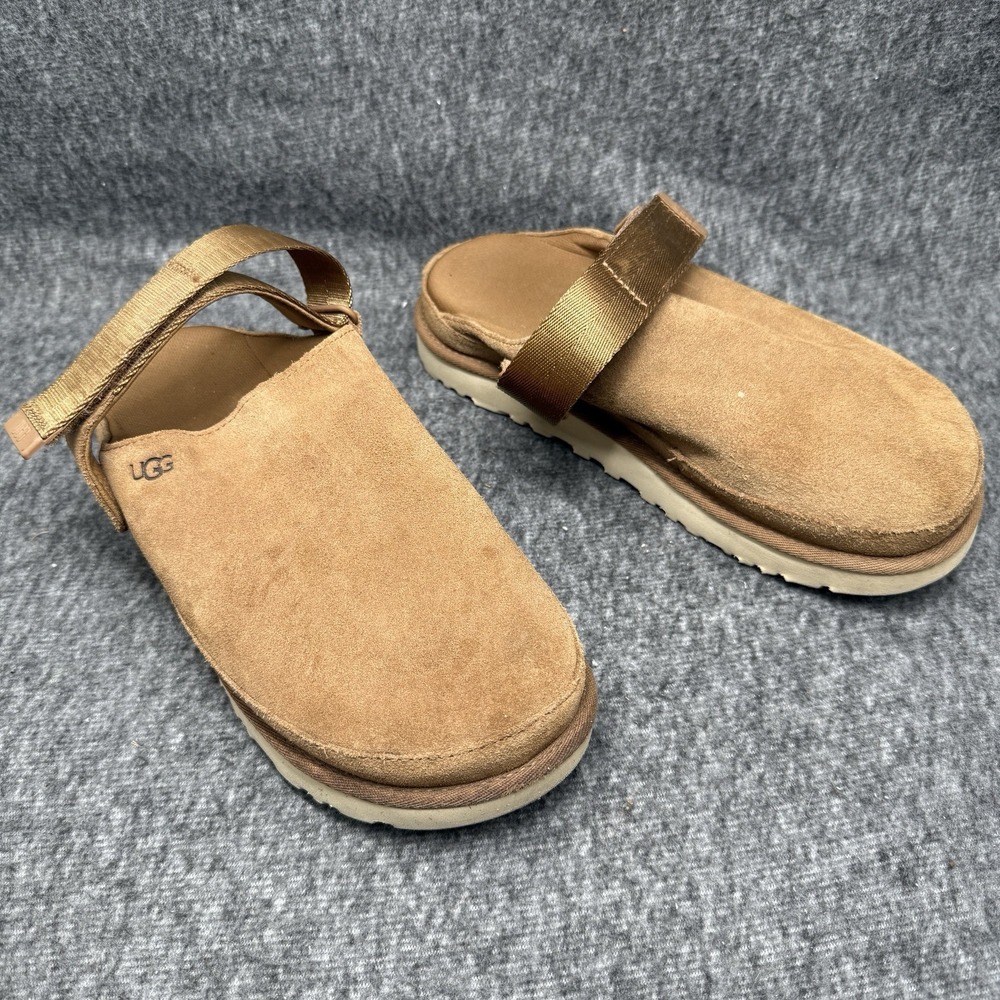 UGG Goldenstar Clog Womens Size 8 Chestnut Suede Backstrap Platform Slip On Shoe